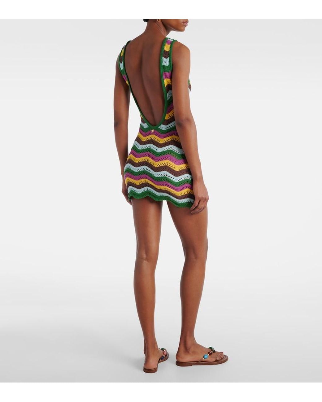 Bananhot Green Lindsay Striped Crochet Minidress