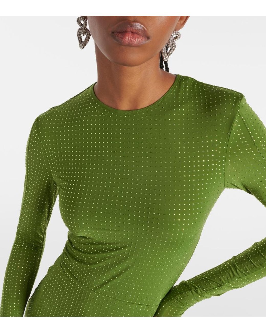 Alex Perry Green Crystal-Embellished Jersey Maxi Dress