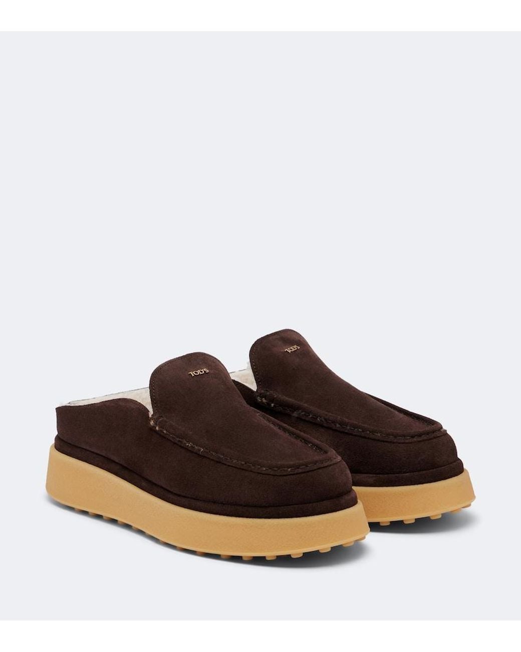 Tod's Brown Shearling-Lined Suede Platform Mules