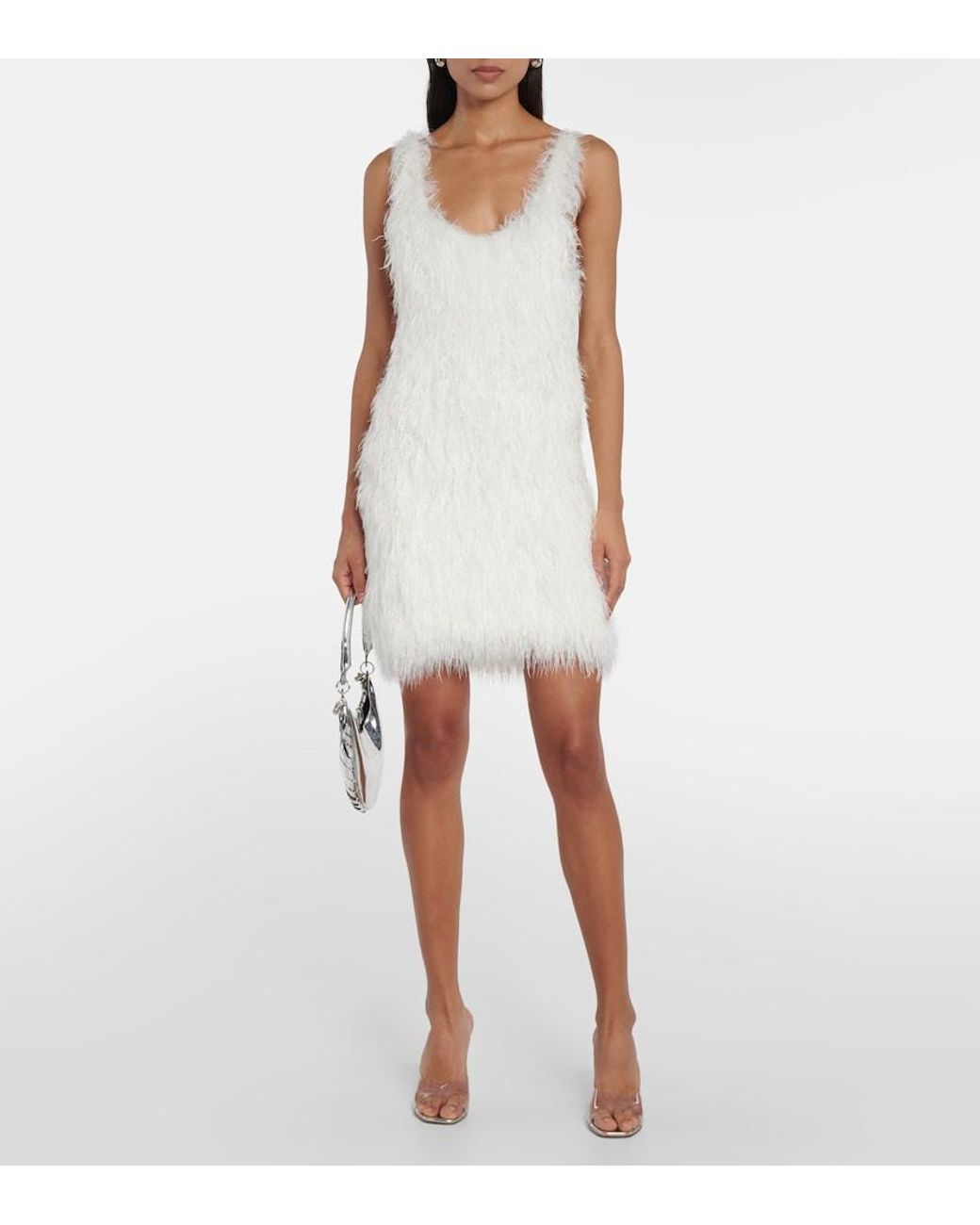 Abito Corto Con Piume di Coperni in White