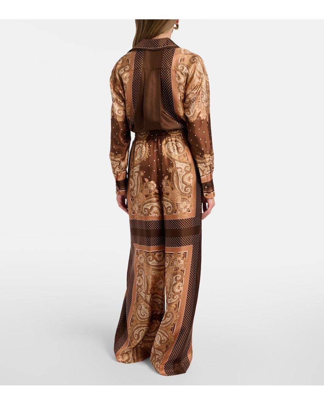 Zimmermann Brown Luna Paisley Silk Palazzo Pants