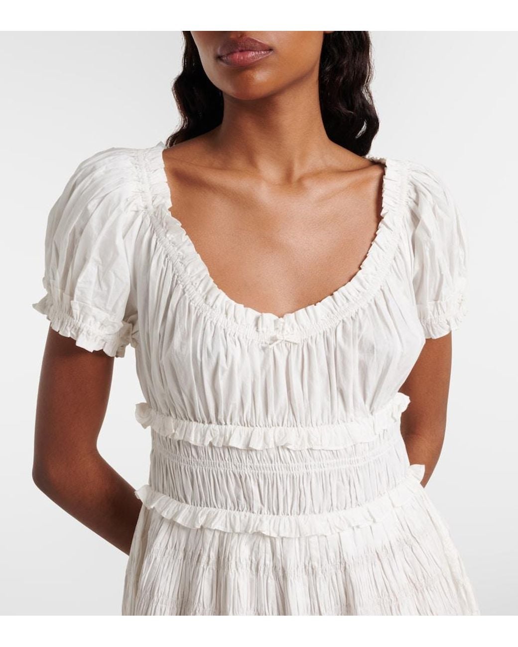 Doen White Leanne Cotton Poplin Midi Dress