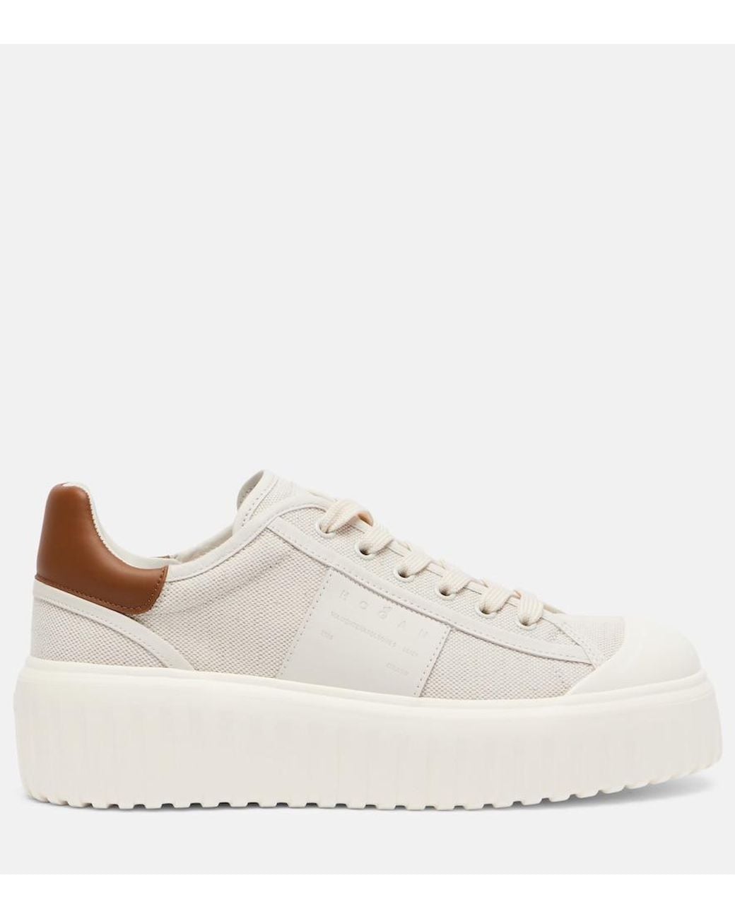 Hogan White H-Stripes Canvas And Leather Sneakers