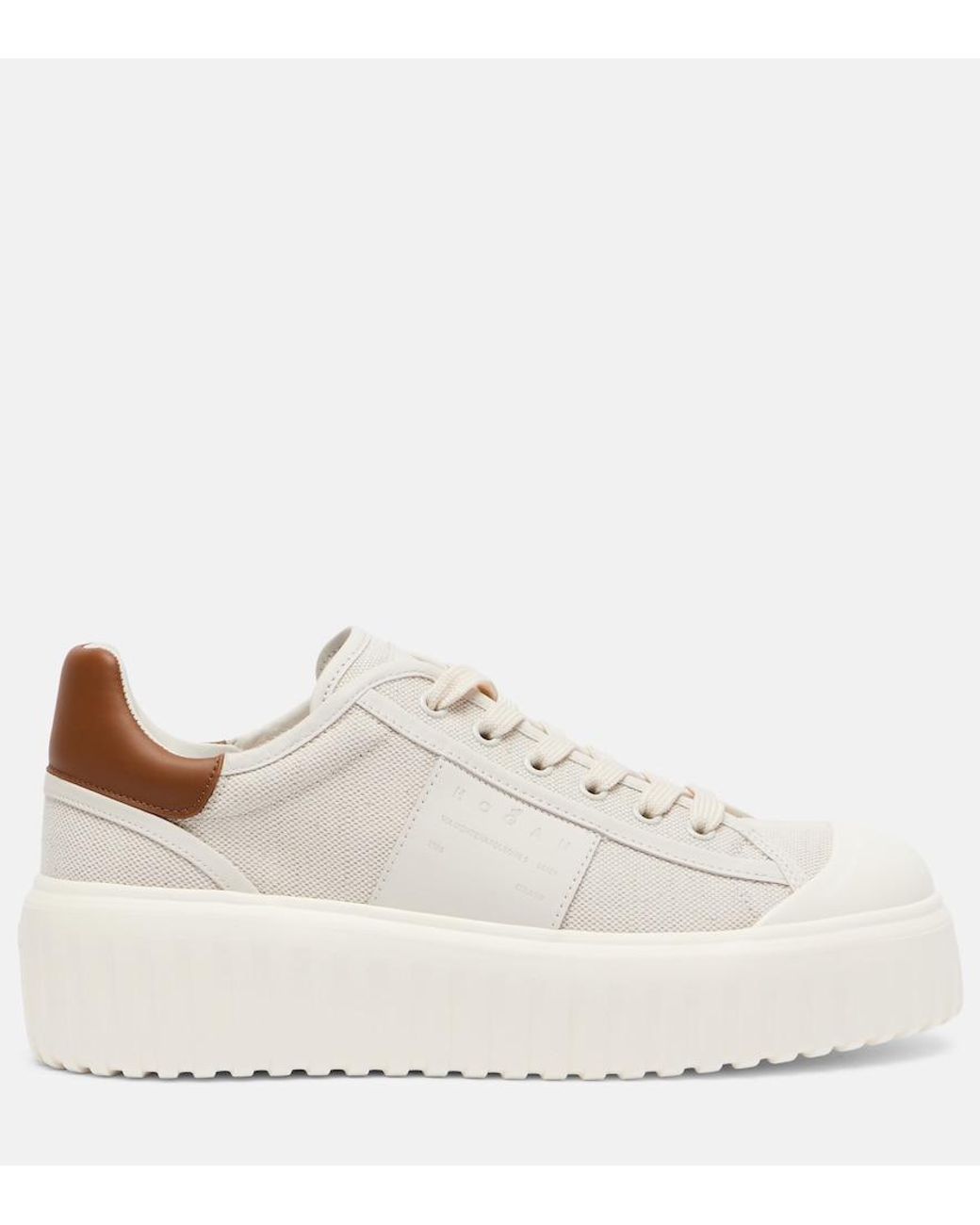 Hogan White H-Stripes Canvas And Leather Sneakers