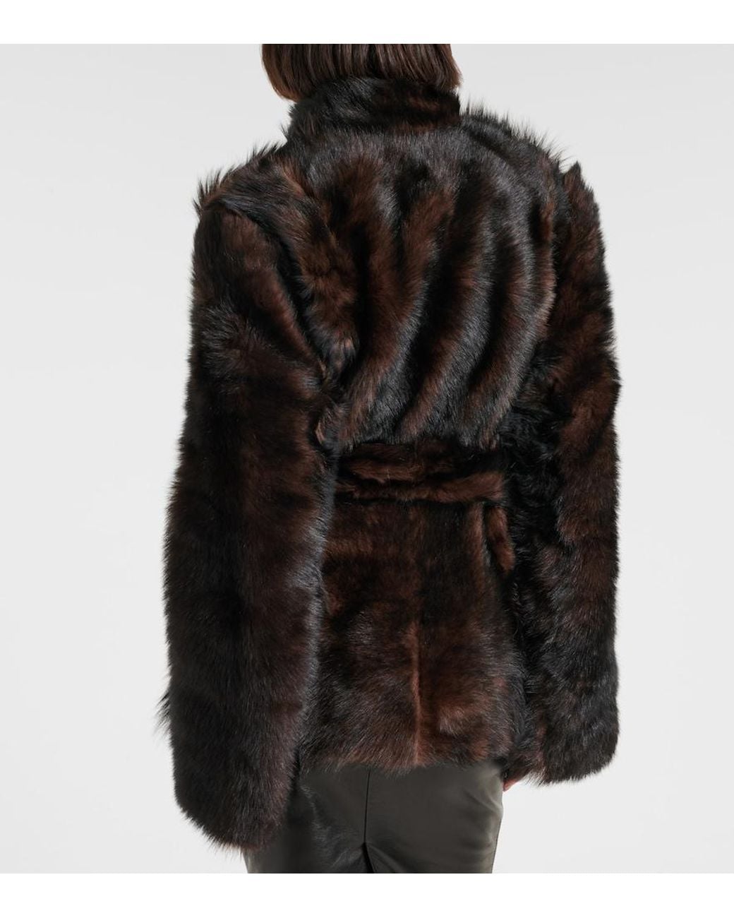 Nour Hammour Black Elsa Shearling Wrap Coat