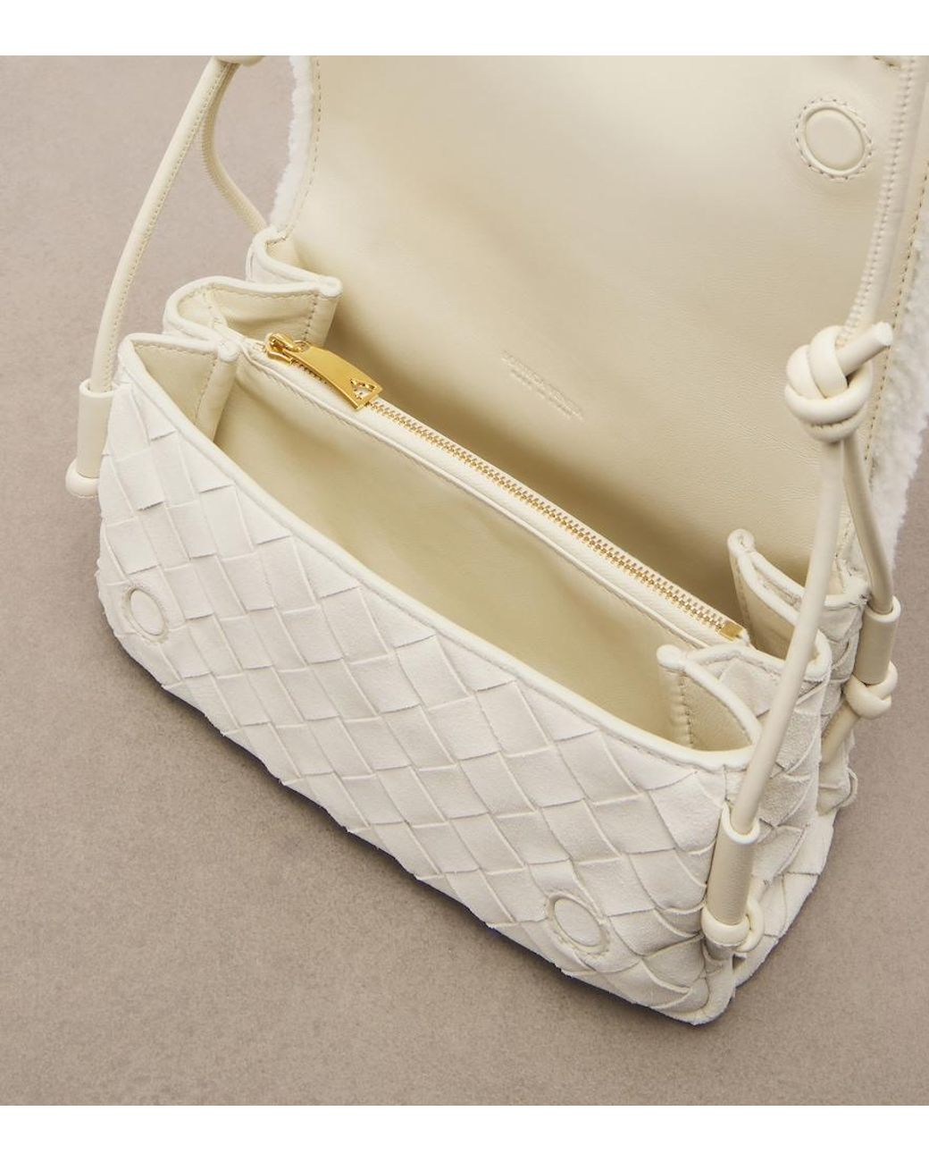 Bottega Veneta White Notturno Intrecciato Suede Crossbody Bag