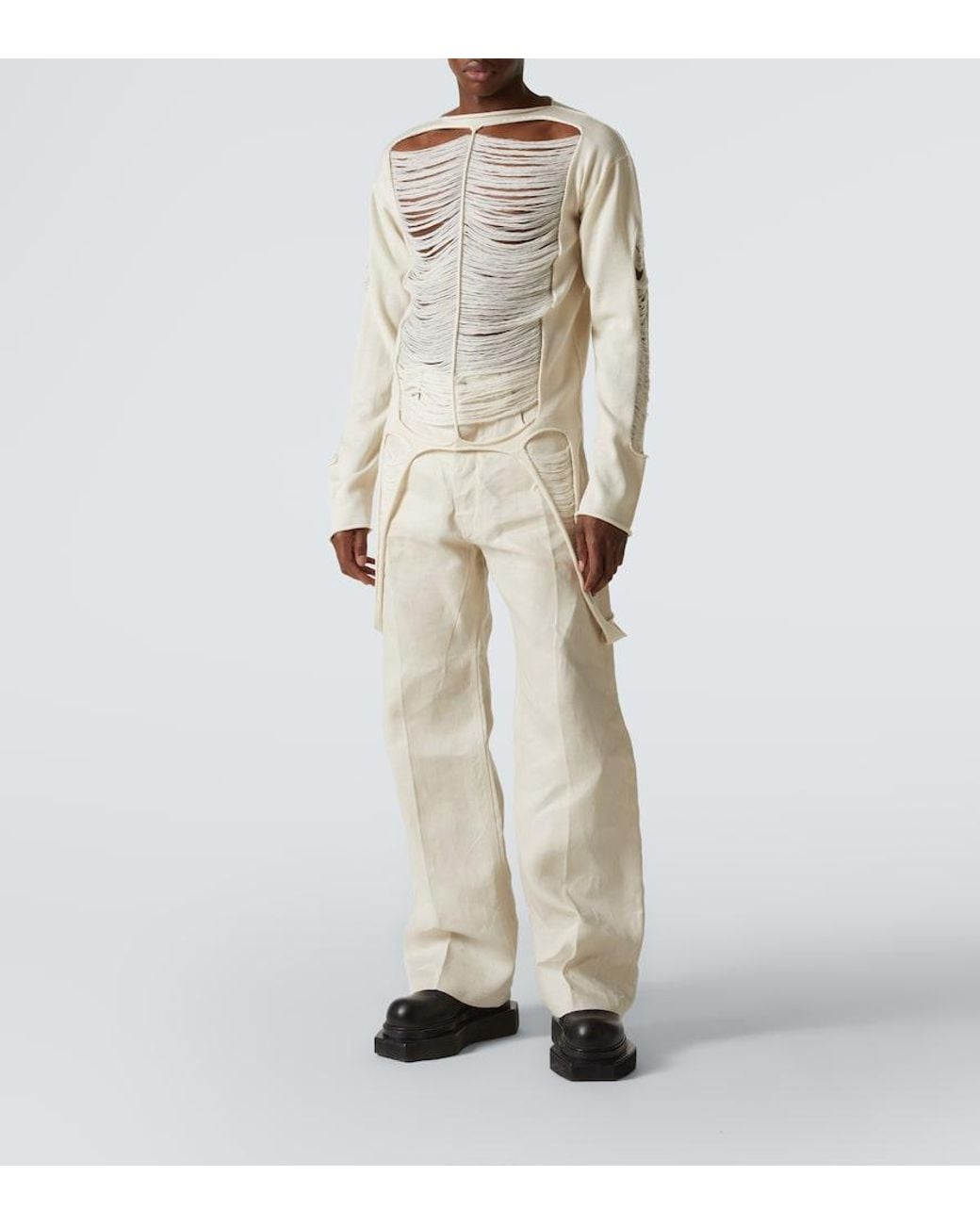 Rick Owens Natural Distressed Wool Sweater for men