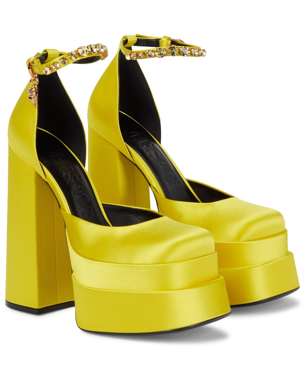 Versace Medusa Aevitas Satin Platform Pumps in Yellow Lyst