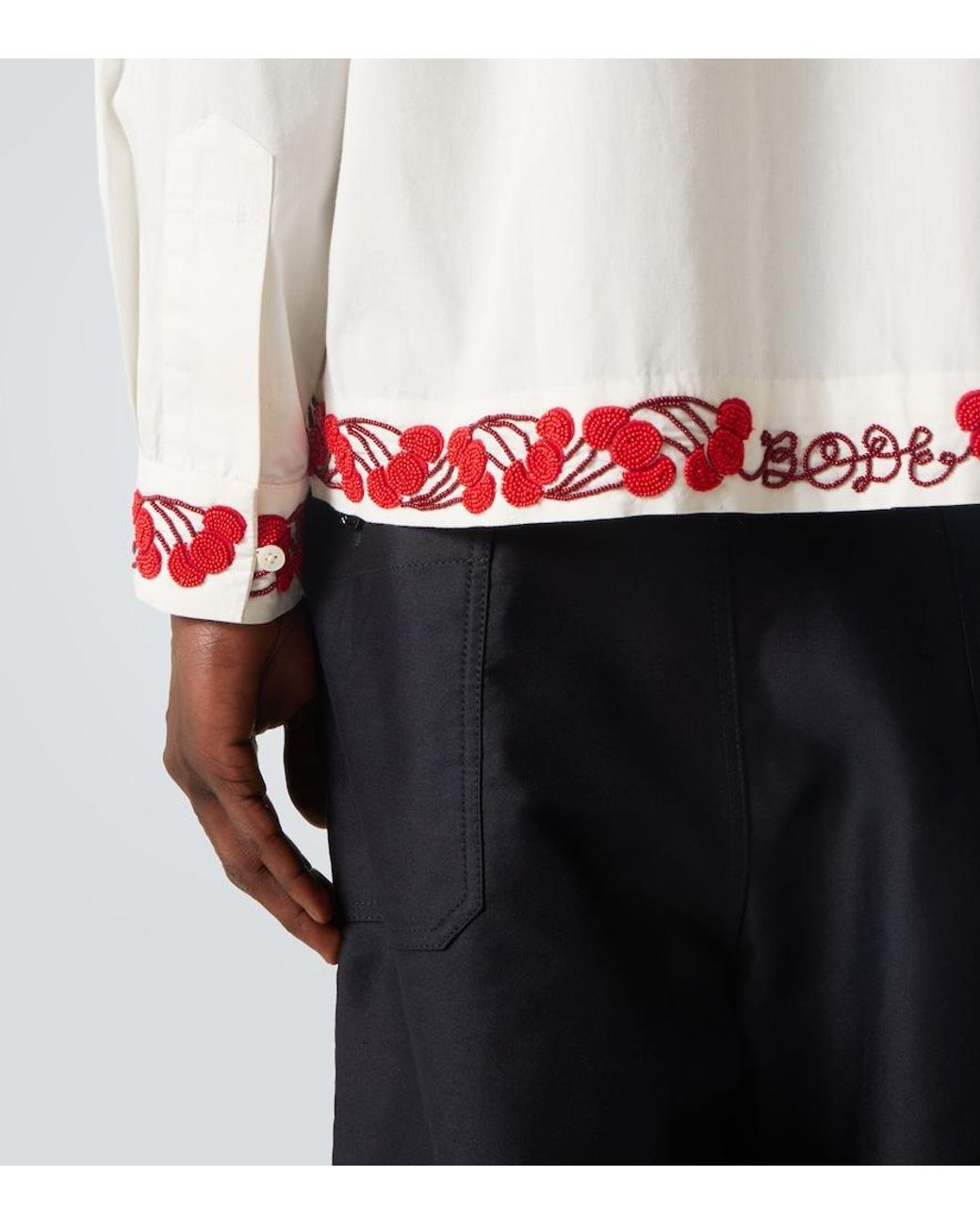 Bode White Cherry Lane Beaded Cotton Poplin Shirt for men