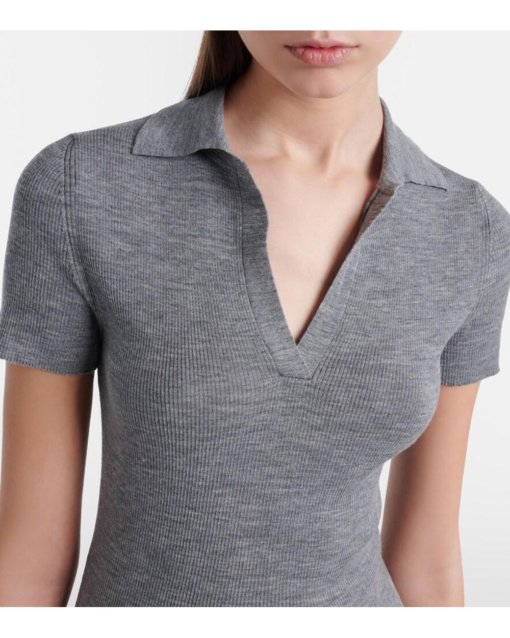 Max Mara Gray Albero Virgin Wool Polo Shirt