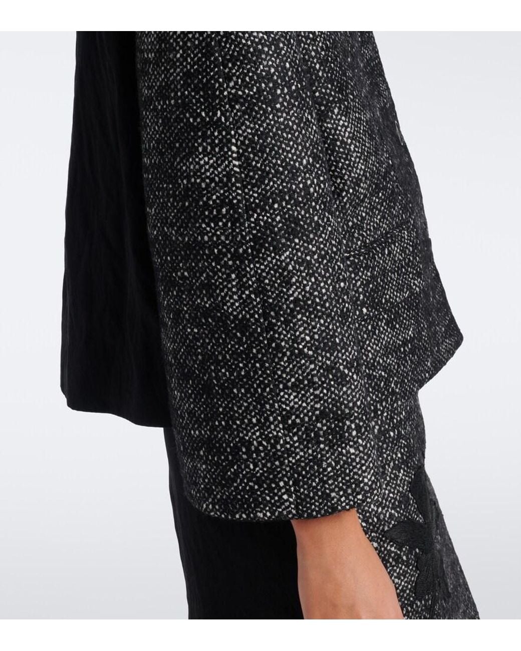 Erdem Black Cropped Embroidered Wool-Blend Jacket