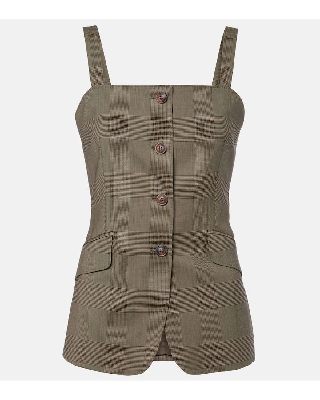 Max Mara Green Plaid Virgin Wool Top