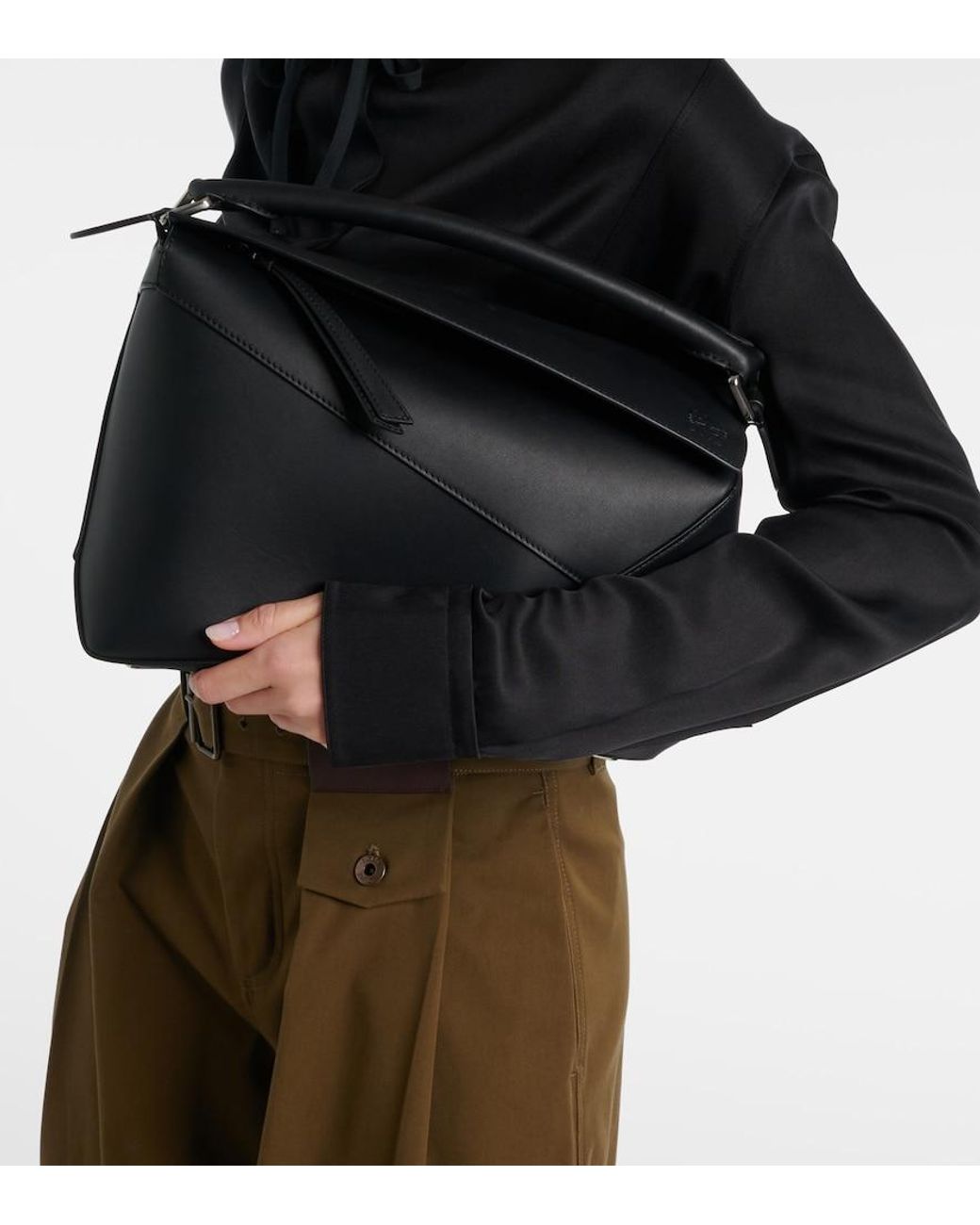 Loewe Black Puzzle Edge Medium Leather Top-Handle Bag