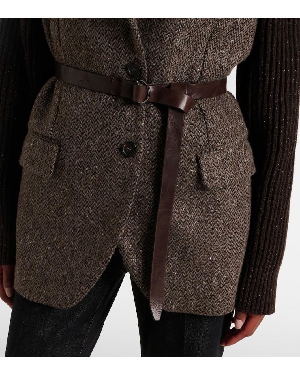 Brunello Cucinelli Gray Monili Herringbone Sequined Wool-Blend Vest