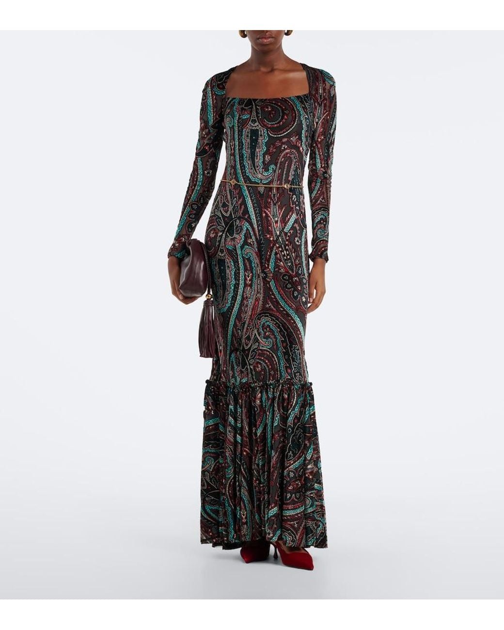 Etro Black Paisley Jersey And Chenille Gown