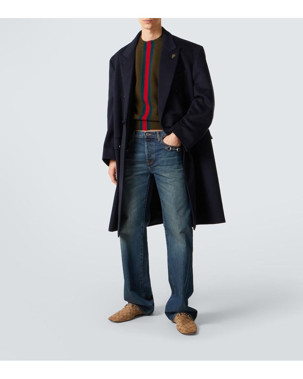 Gucci Green Web Stripe Wool Sweater for men