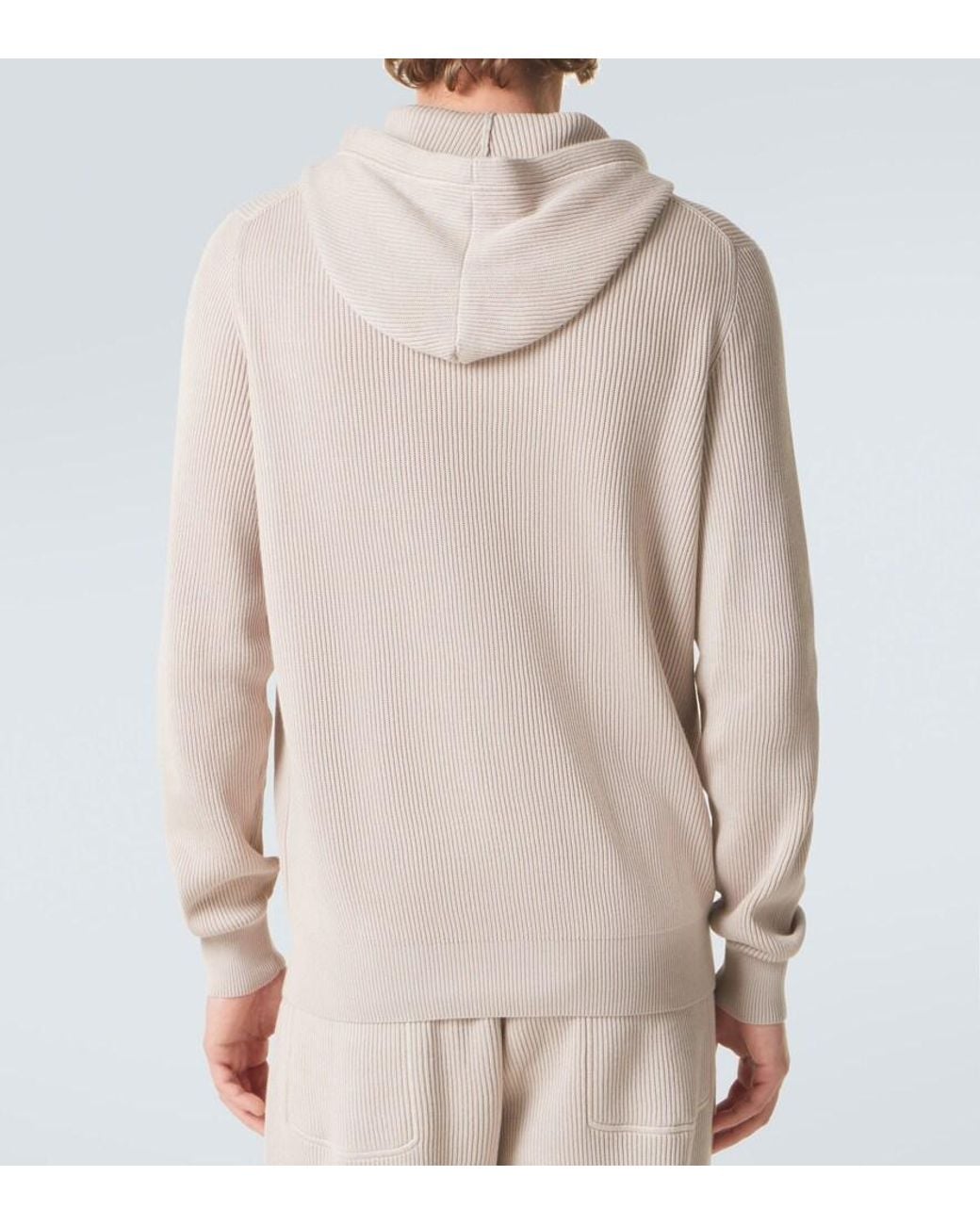 Brunello Cucinelli Pink Logo Ribbed-Knit Cotton Zip-Up Hoodie for men