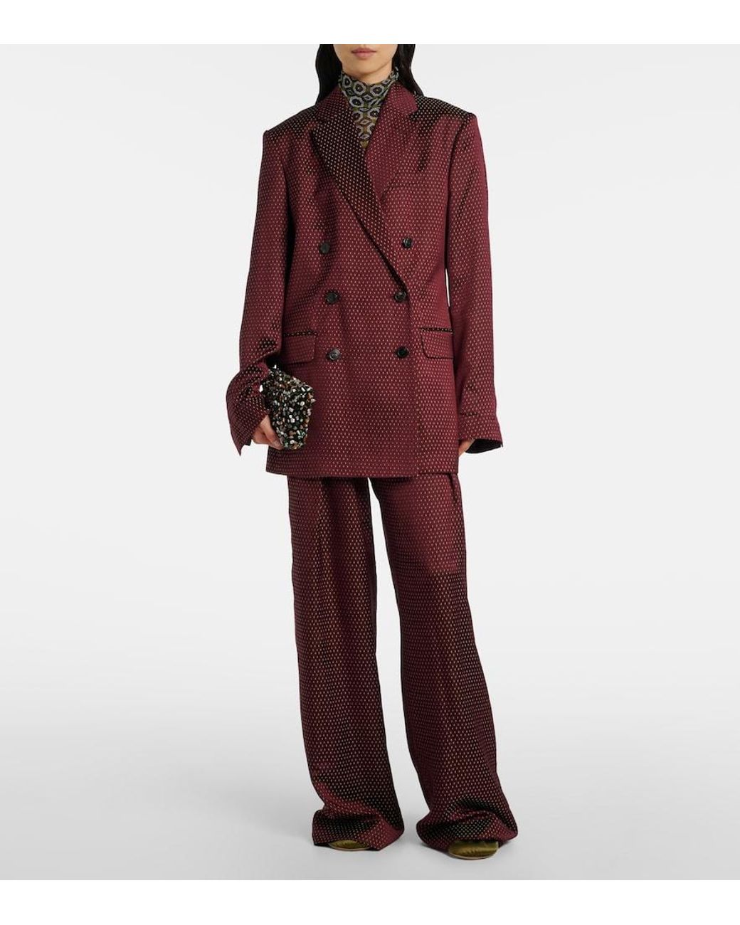 Dries Van Noten Red Belted High-Rise Wide-Leg Pants