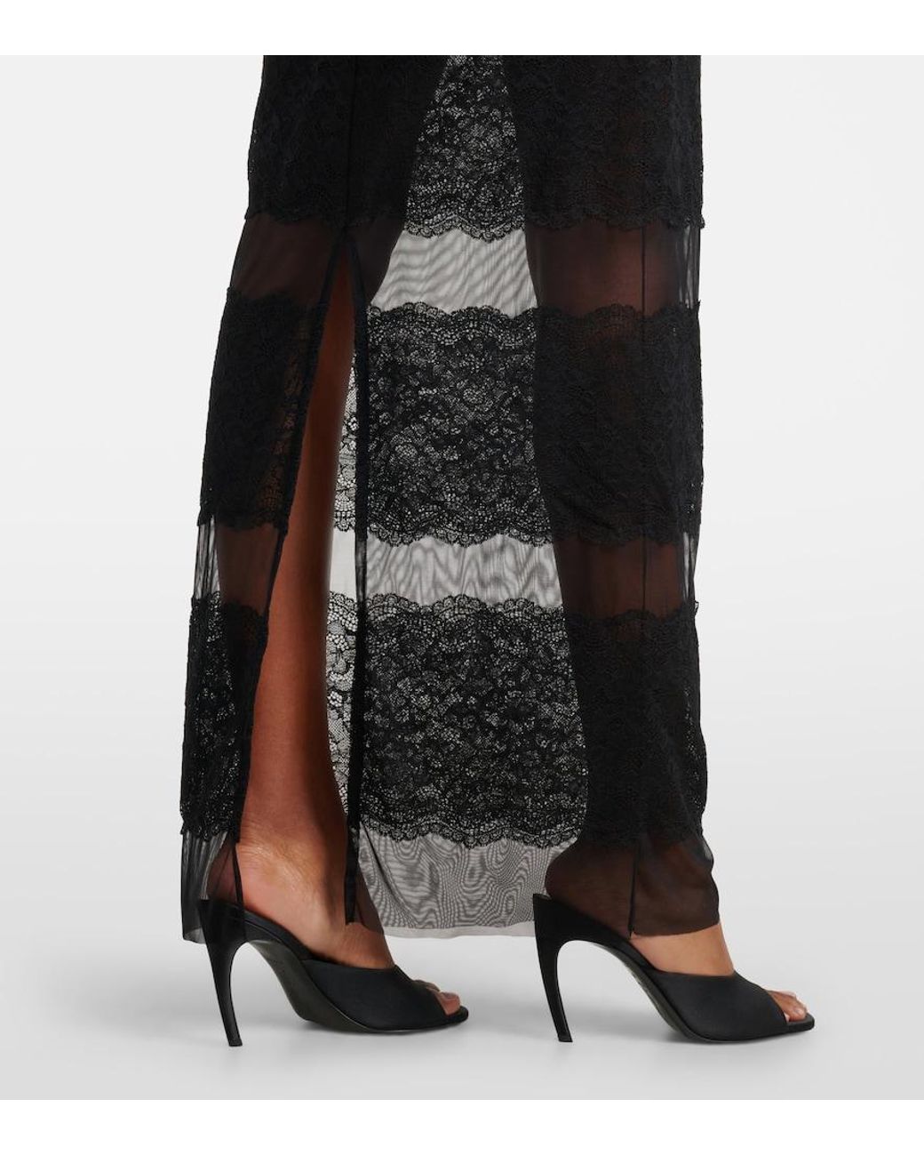 Blumarine Black Off-Shoulder Lace Tulle Maxi Dress