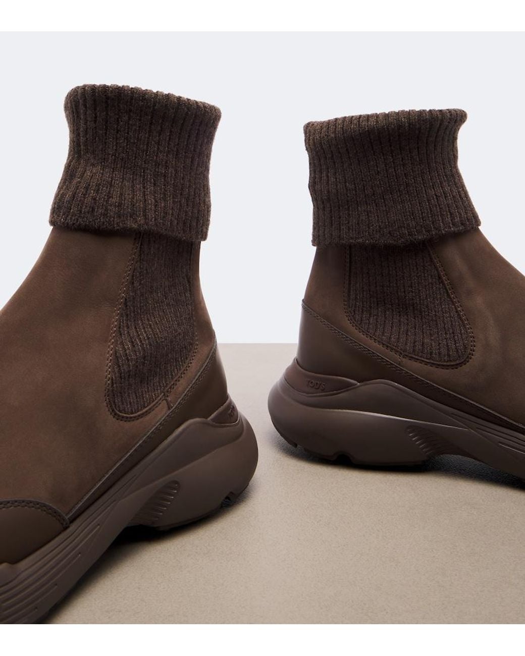 Tod's Brown Knitted Leather Ankle Boots