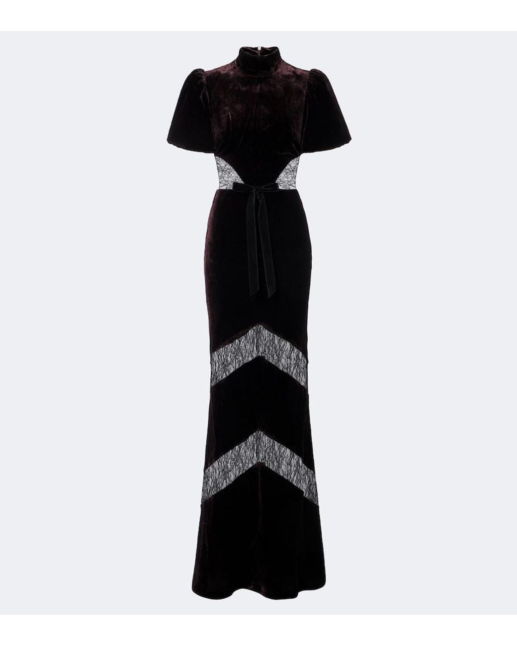 Rebecca Vallance Black Novo Lace-Trimmed Velvet Gown