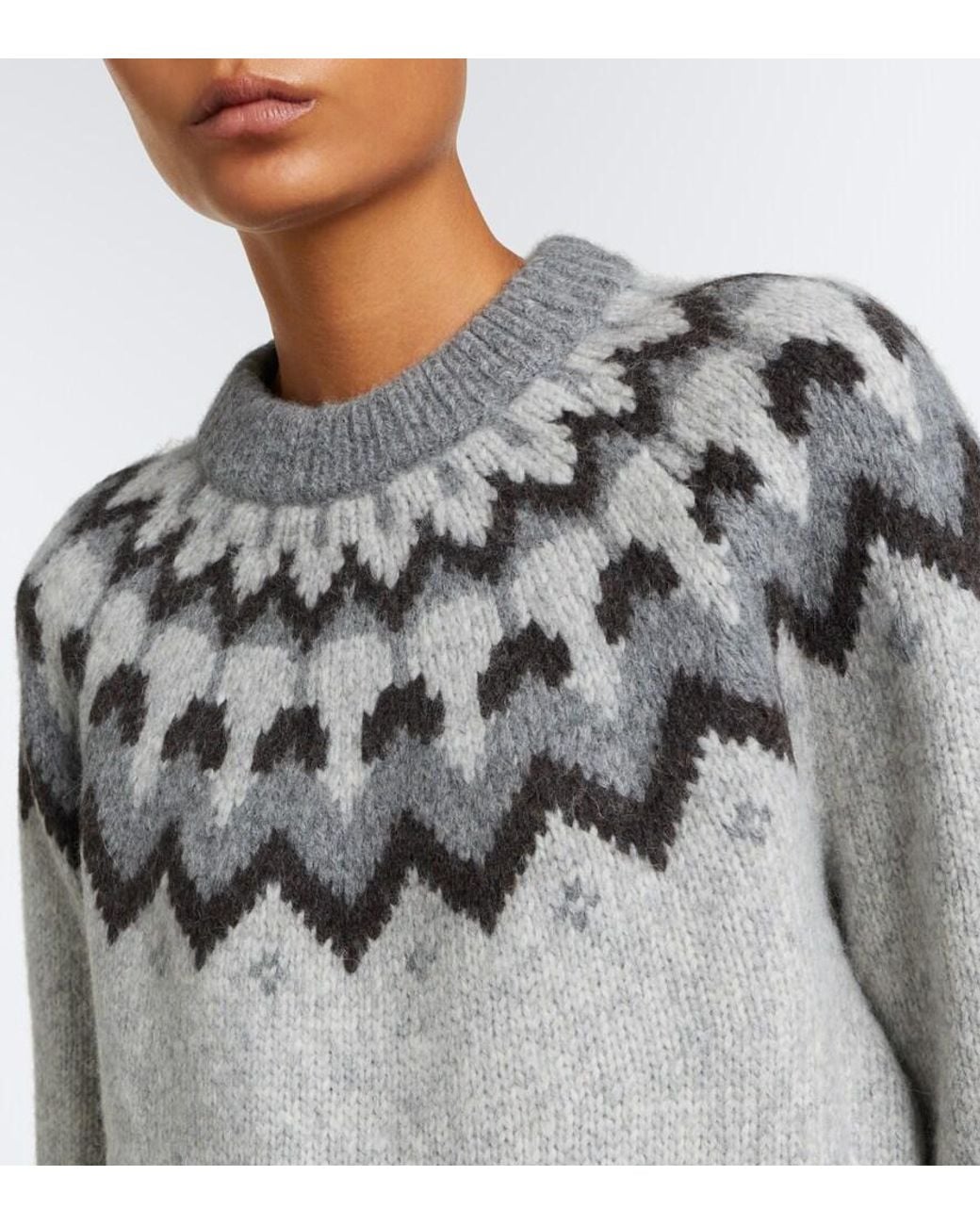 Nili Lotan Gray Alan Fair Isle Alpaca And Wool-Blend Sweater