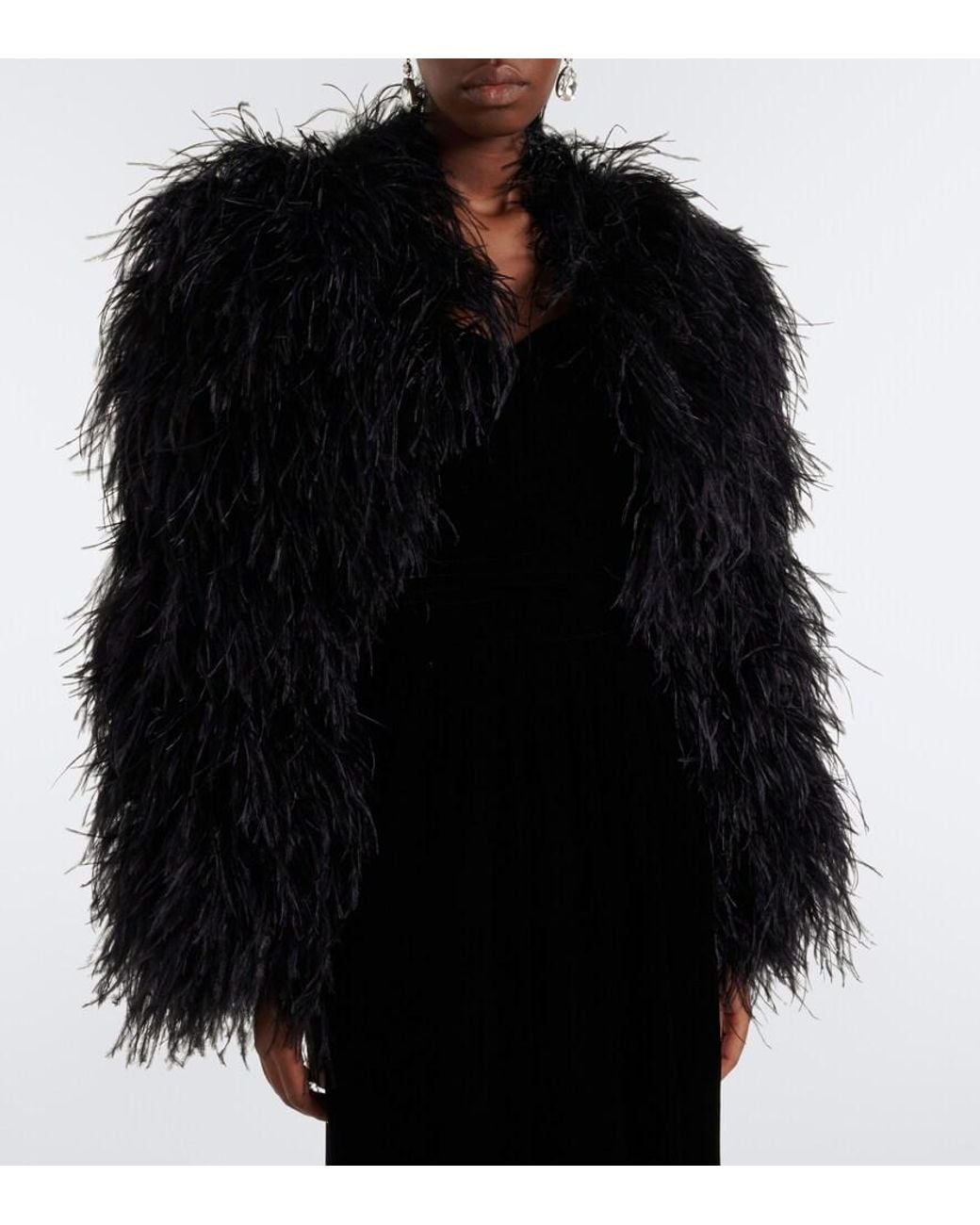 Dolce & Gabbana Black Cropped Feather Silk-Blend Jacket