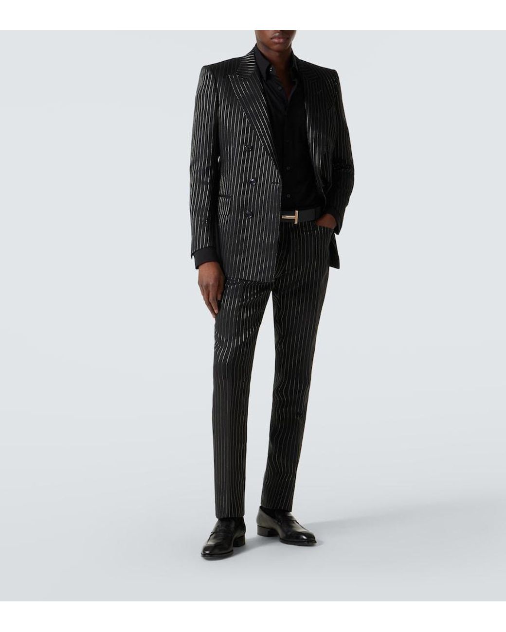 Tom Ford Black Striped Wool And Silk Lame Blazer for men