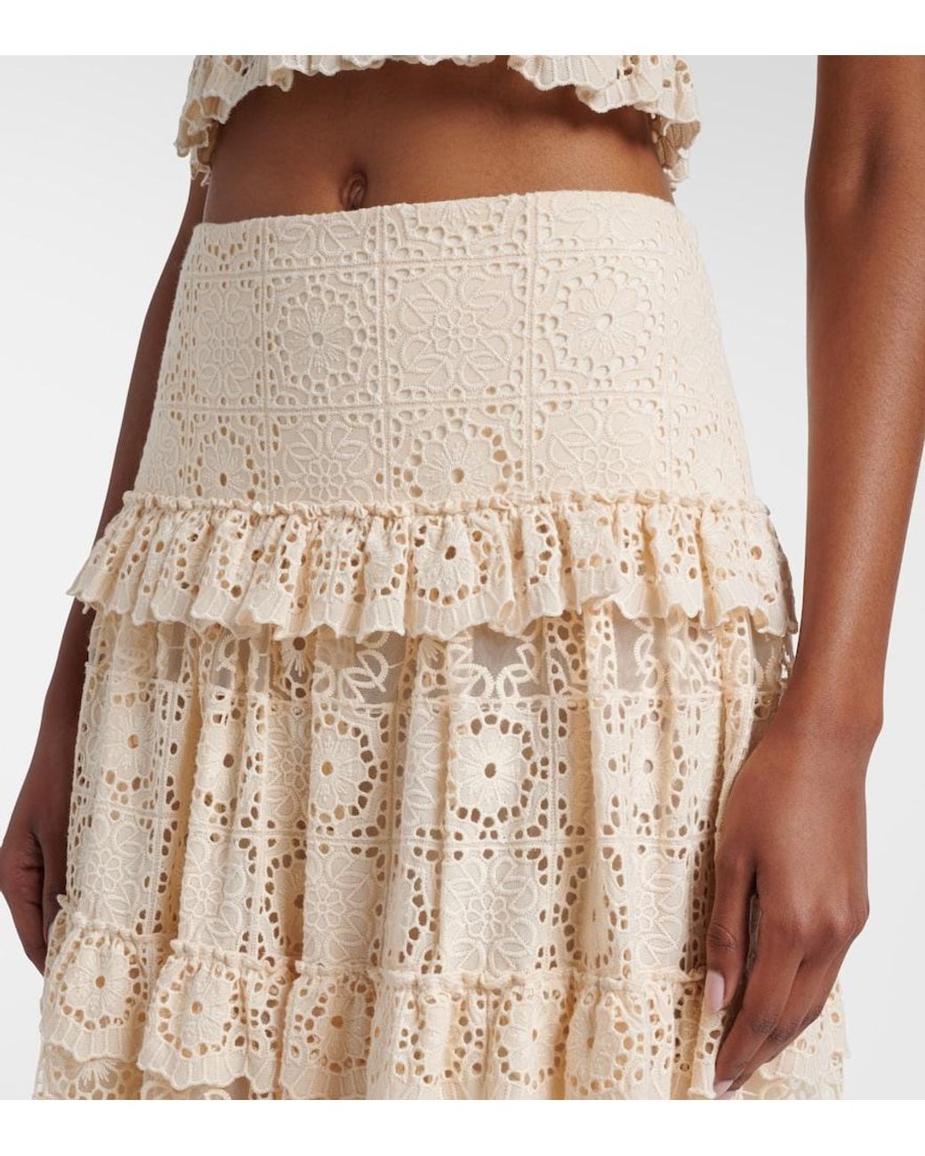 Elie Saab Natural Guipure Lace Cotton And Silk-Blend Maxi Skirt