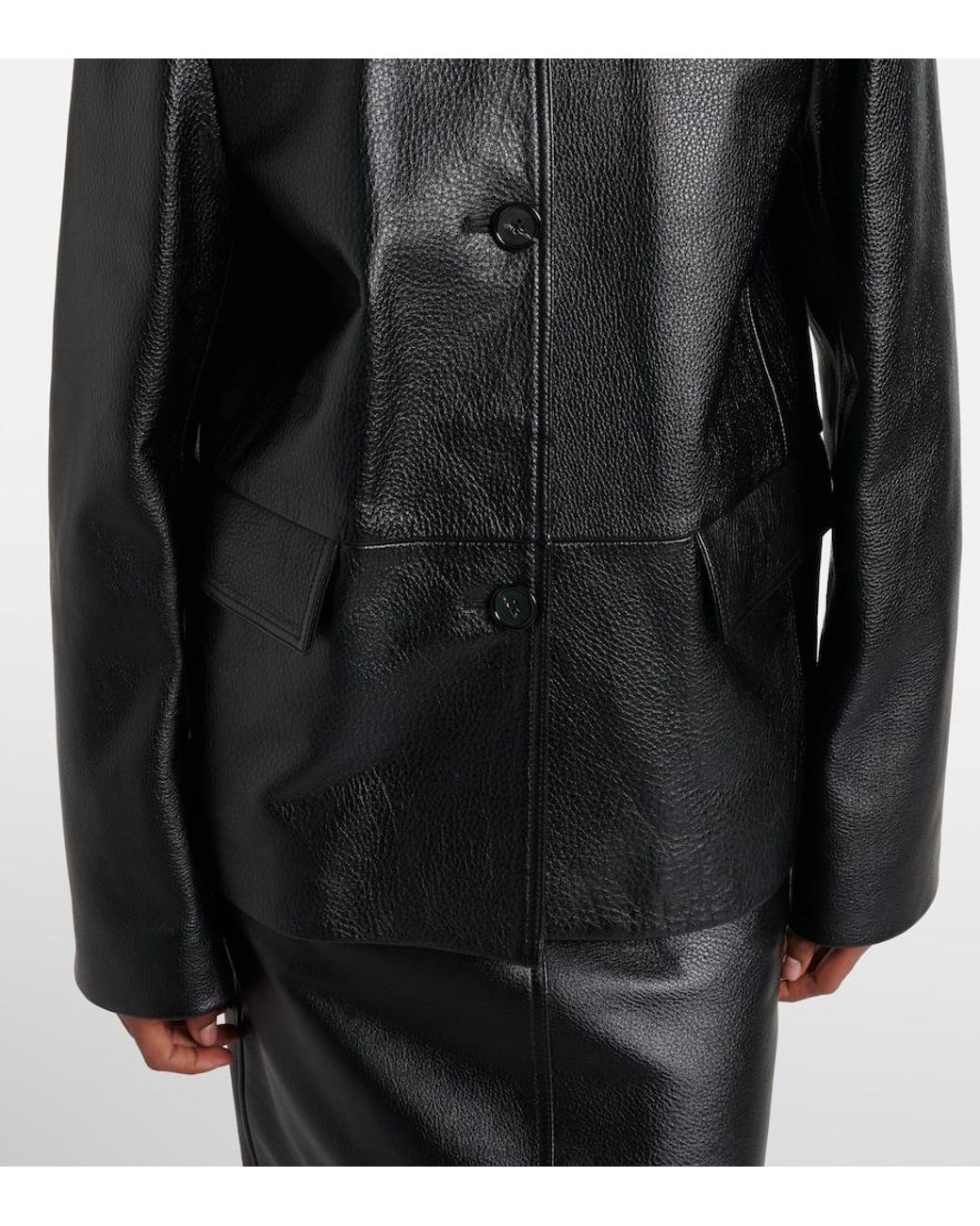 Totême Black Sleek Calf Leather Jacket With Flap Pockets