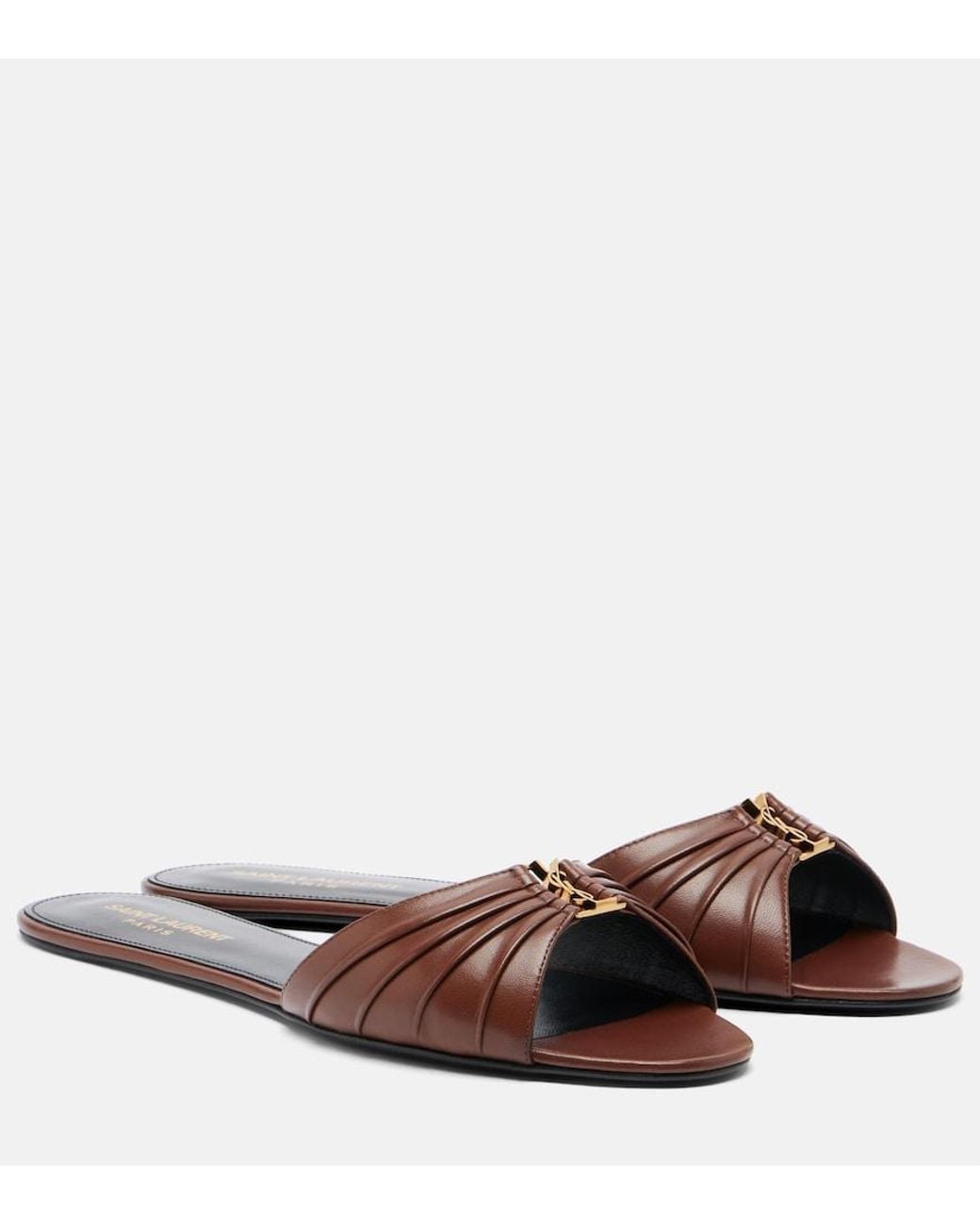 Saint Laurent Brown Babylone Leather Slides