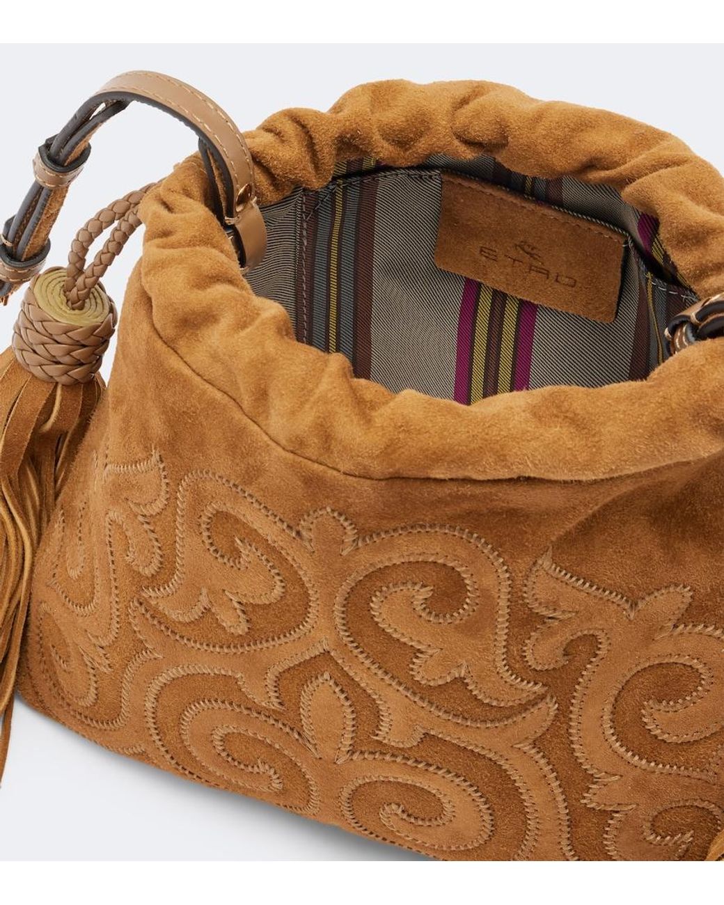 Etro Brown Kalispera Small Embroidered Suede Clutch