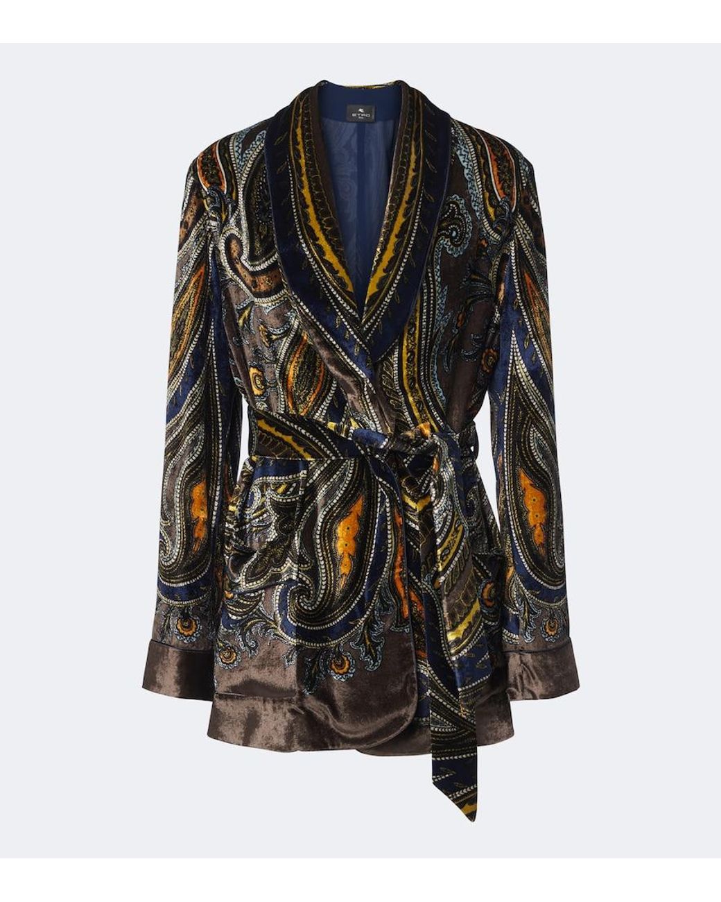 Etro Black Paisley Velvet Wrap Blazer