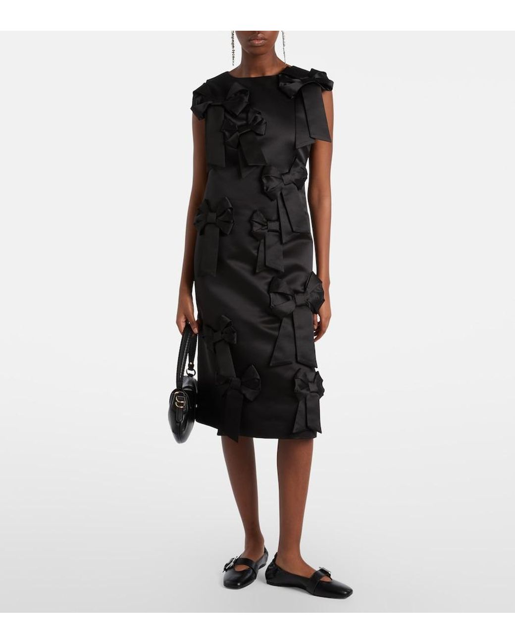 Ganni Black Bow-Detail Satin Cocktail Dress