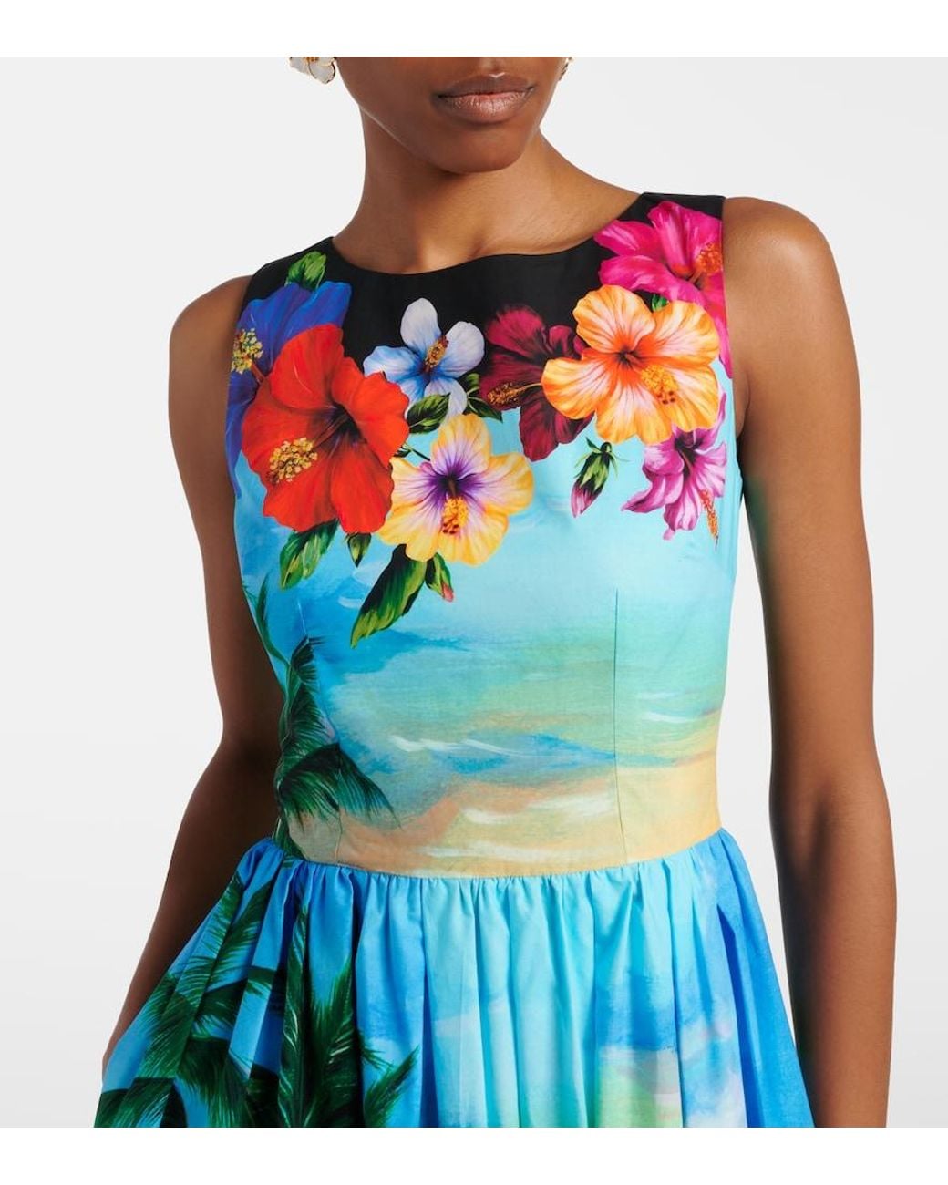 Dolce & Gabbana Blue Printed Cotton Midi Dress