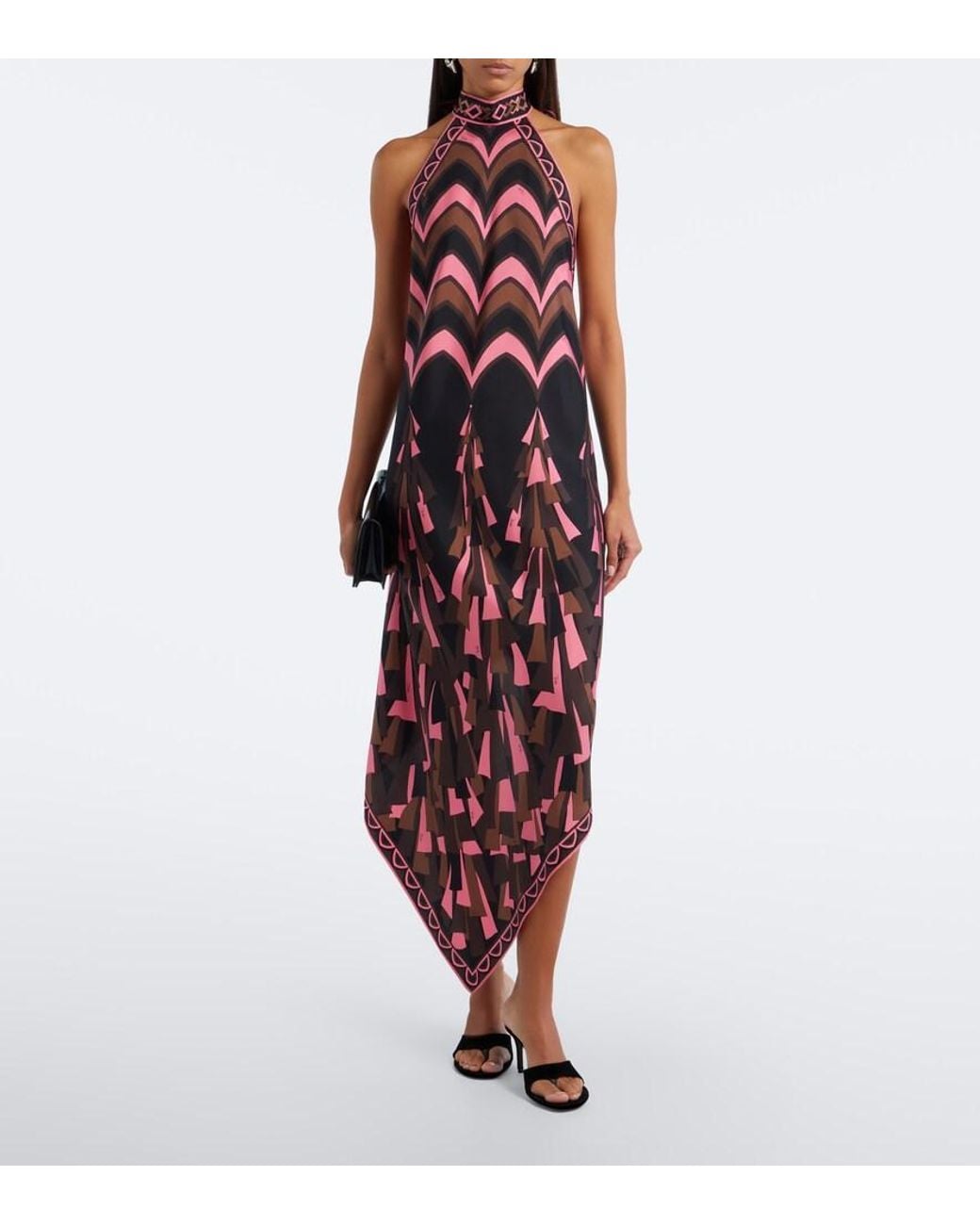 Emilio Pucci Red Baiadera Halterneck Silk Twill Midi Dress