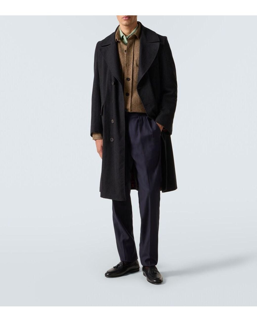 Rubinacci Brown Herringbone Wool Western Shirt for men