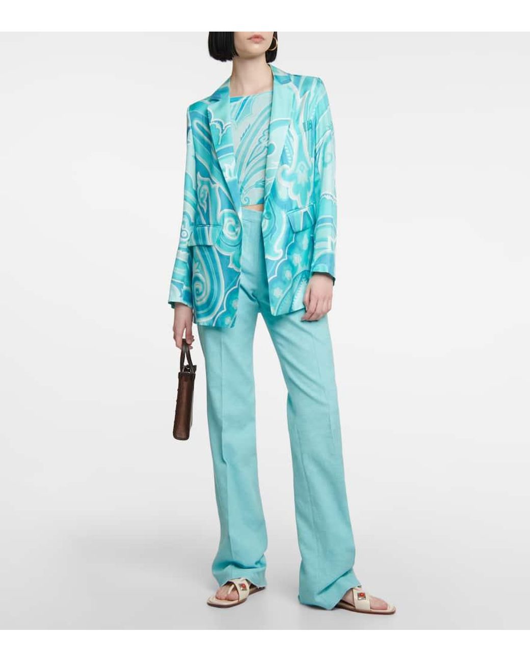 Etro Blue High-Rise Straight Pants