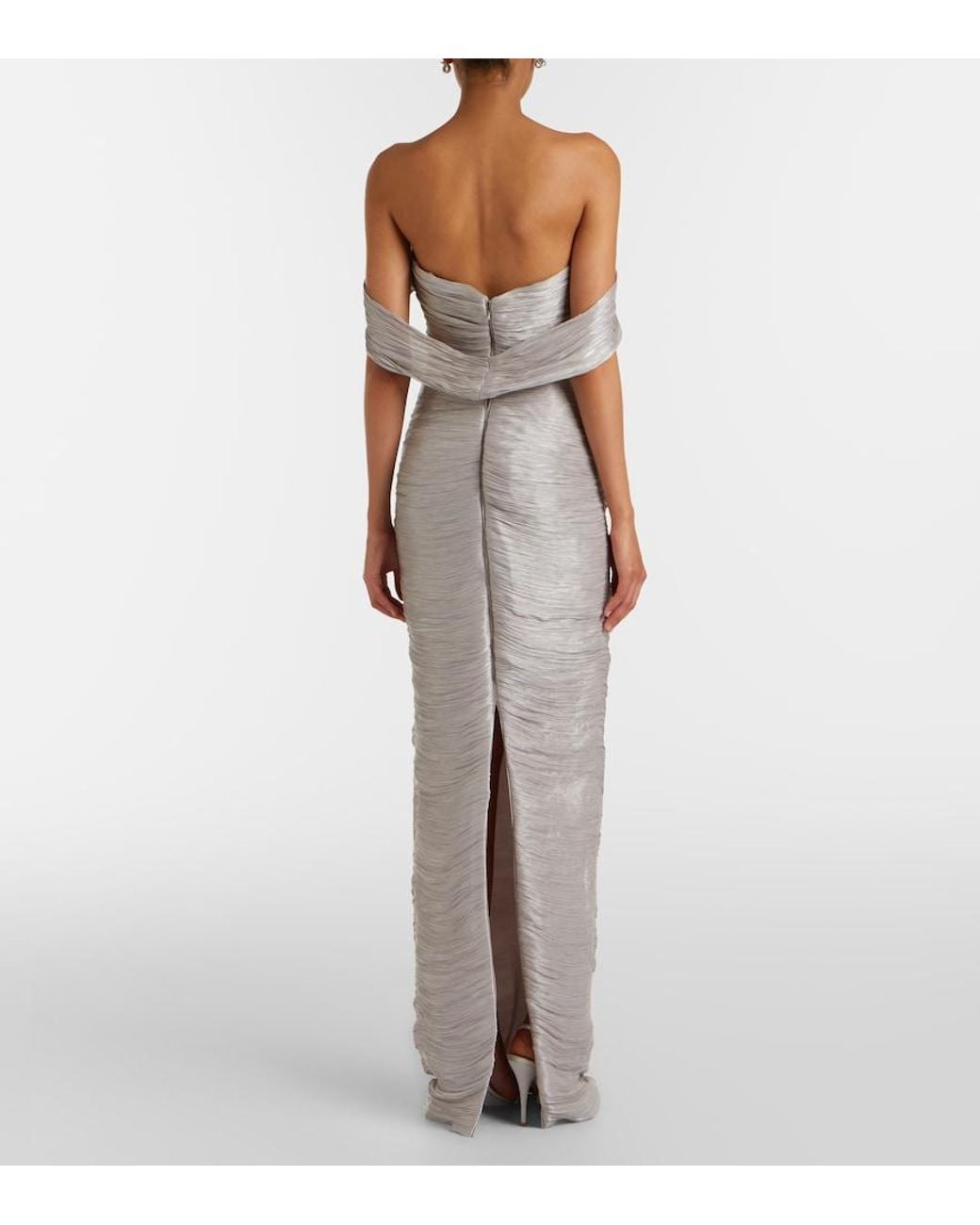 Marmar Halim White Off-Shoulder Pleated Bustier Gown