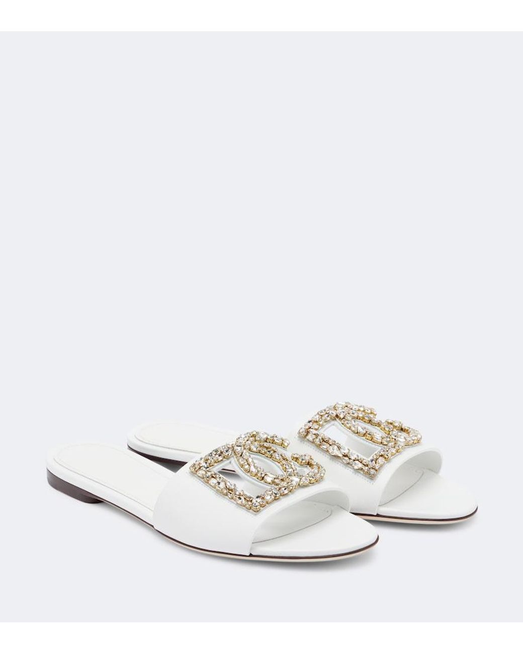 Dolce & Gabbana White Dg Embellished Leather Slides