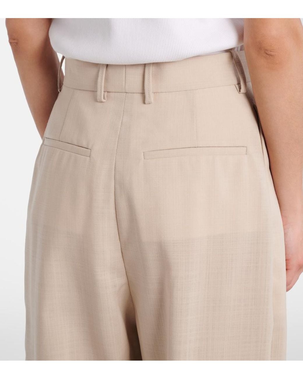 Wardrobe NYC Natural Mid-Rise Wool Straight Pants