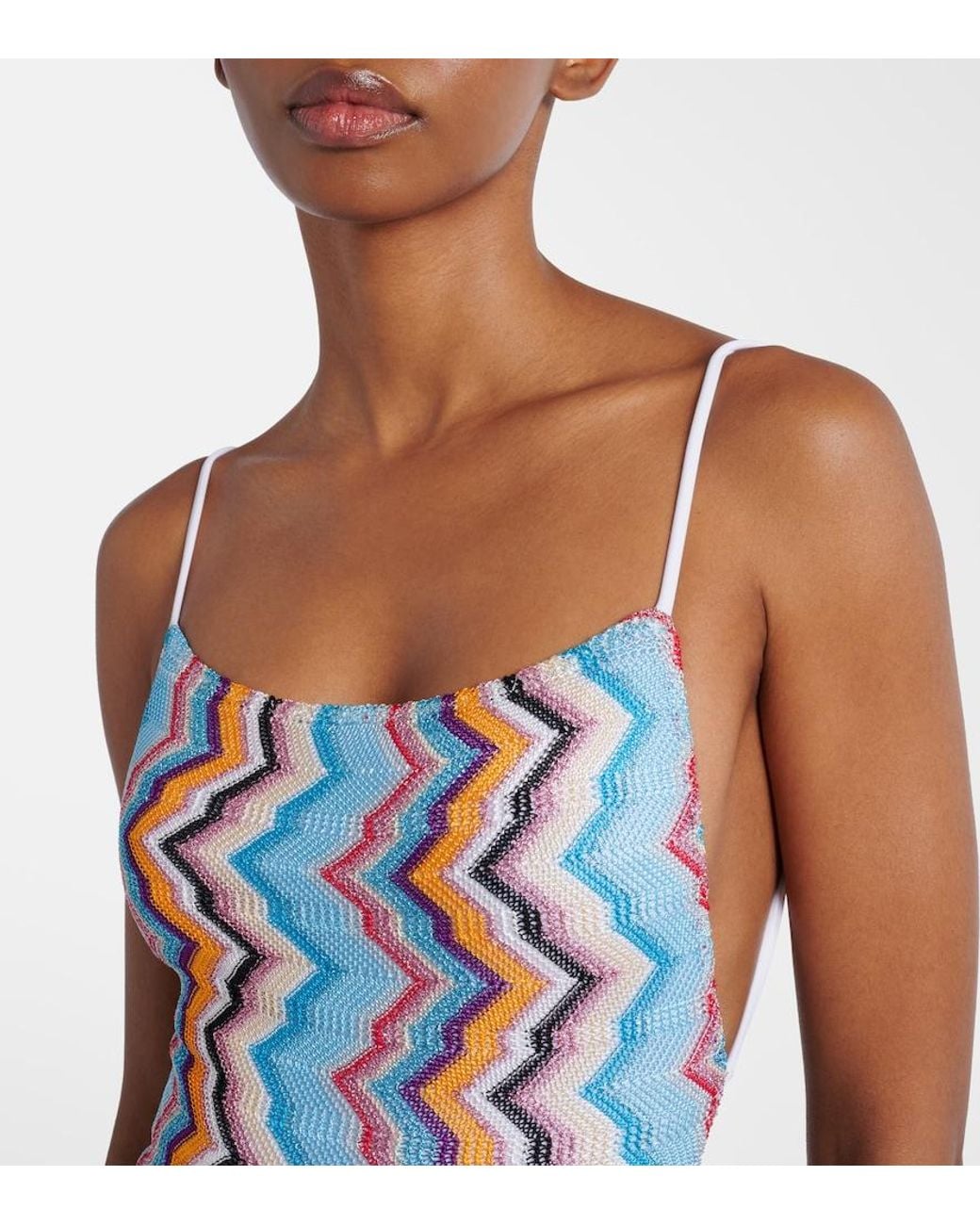 Missoni White Zigzag Lame Swimsuit