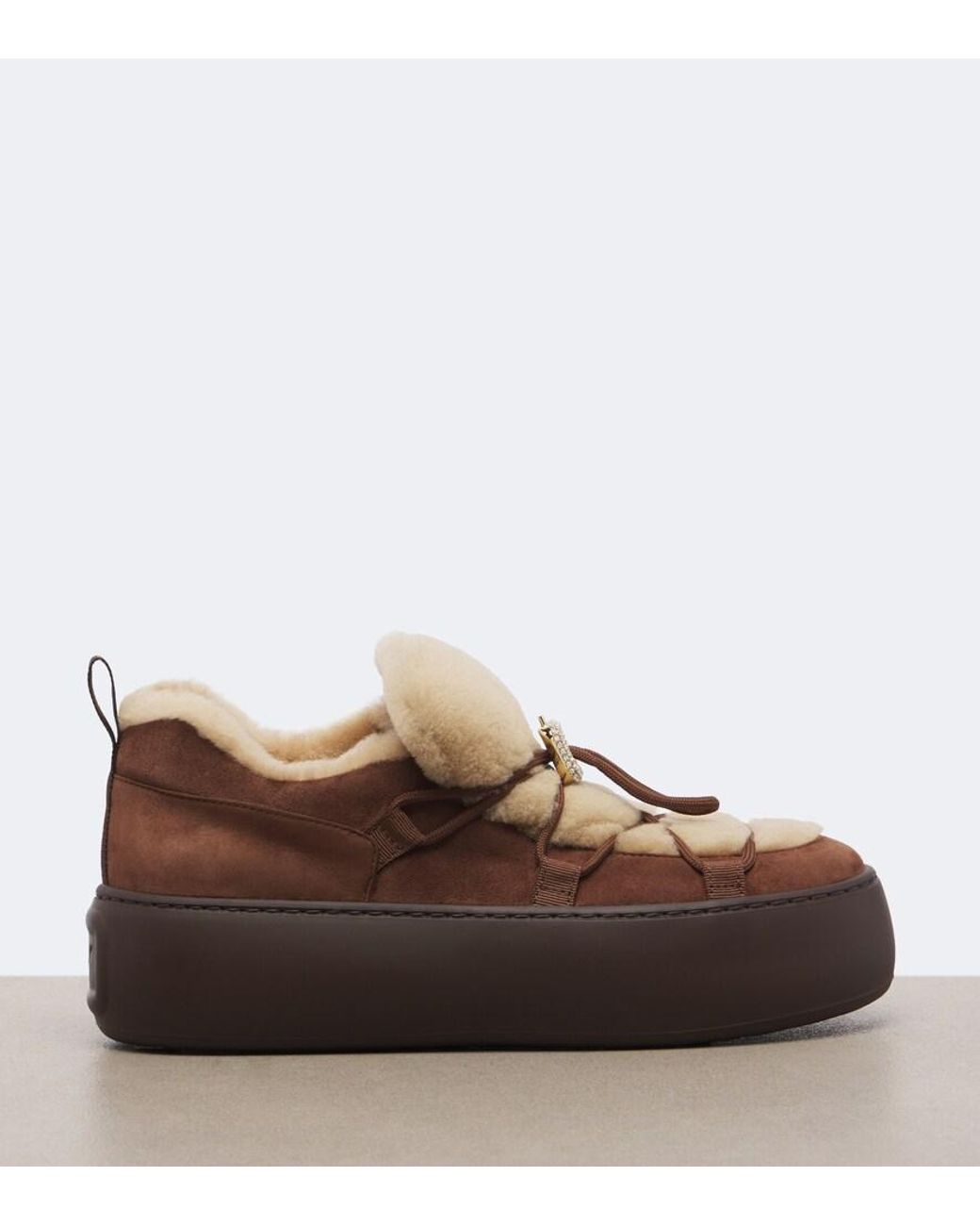 Roger Vivier Brown Viv' Up Shearling And Suede Sneakers