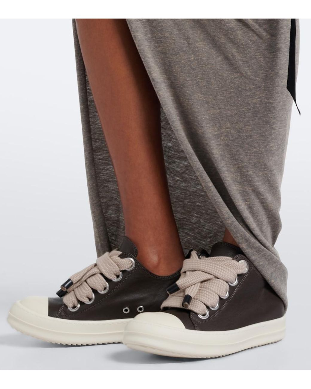 Rick Owens Brown Jumbolace Leather Sneakers