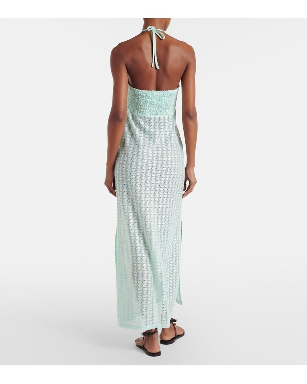 Melissa Odabash Blue Mila Semi-Sheer Halterneck Maxi Dress