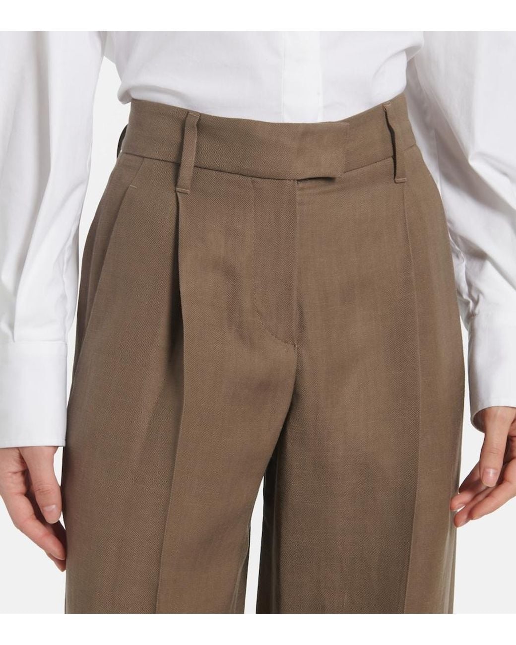 Brunello Cucinelli Brown High-Rise Wide-Leg Pants