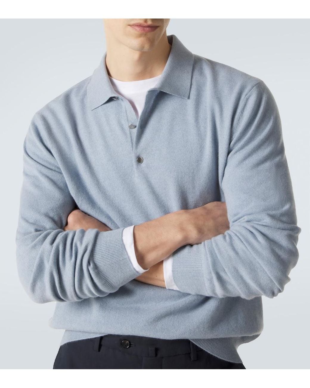 Loro Piana Blue Cashmere Polo Sweater for men