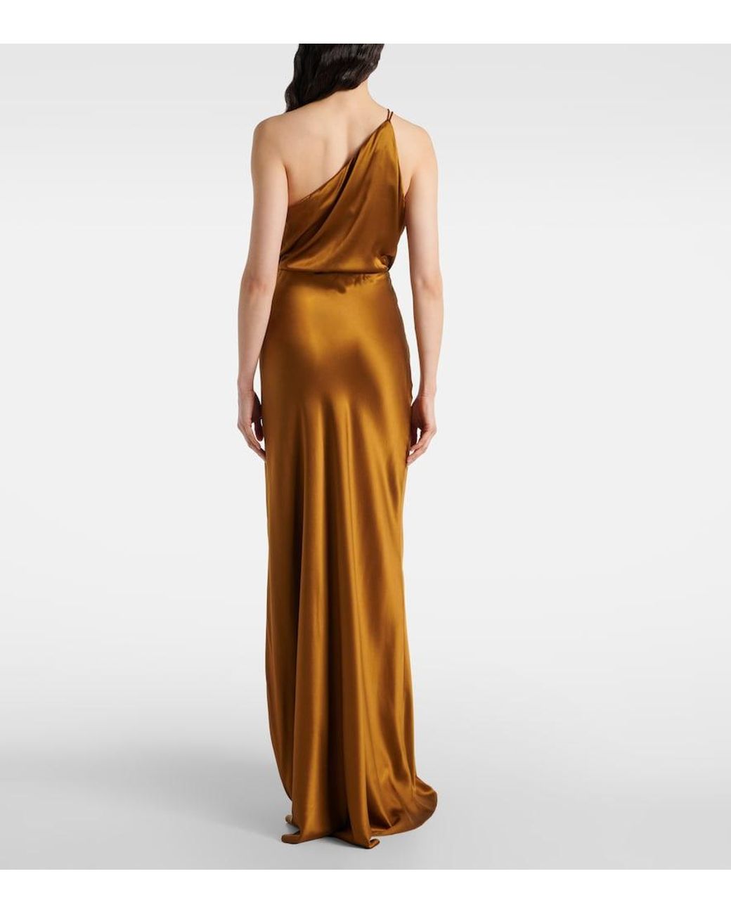 The Sei Brown Asymmetric Silk Satin Maxi Skirt