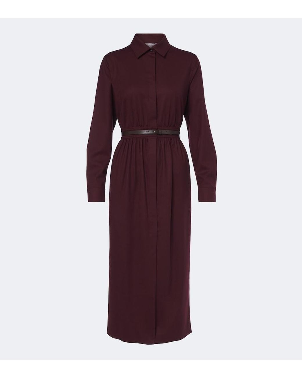 Max Mara Purple Belted Wool-Blend Shirt Dress
