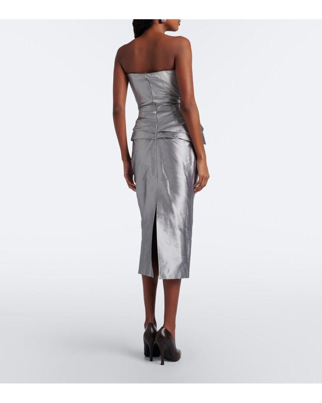Magda Butrym Gray Draped Silk Bustier Dress